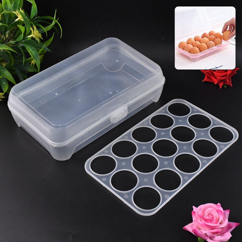 Plastic Egg Storage Container Holder for Refrigerator Egg Tray Holds 15 Eggs (1 Pc)