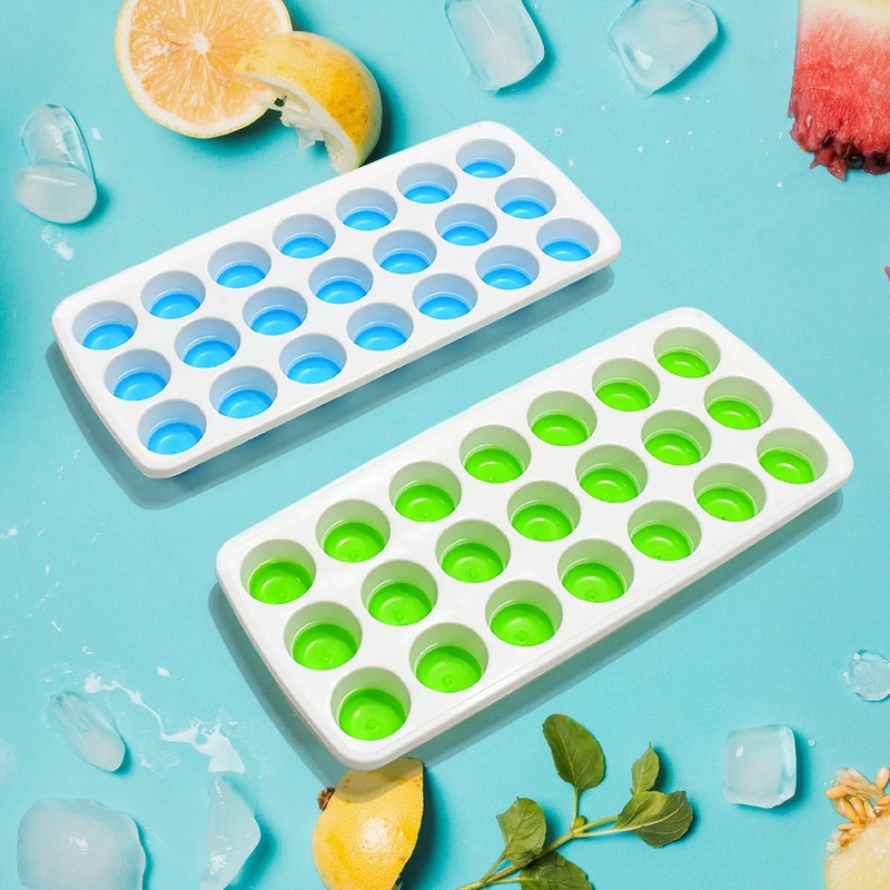 21 Cavity Pop Up Ice Cube Trays-Easy Release, Flexible Silicone Bottom – Stackable, BPA Free, Food Grade – for Convenient Freezer Ice Making (2 Pc Set)