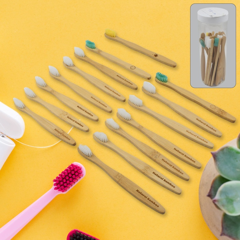 Bamboo Wooden Toothbrush SoftToothbrushWooden Child Bamboo Biodegradable Toothbrush,Manual Toothbrush for Adult, Kids (15 pcs set / With Round Box)