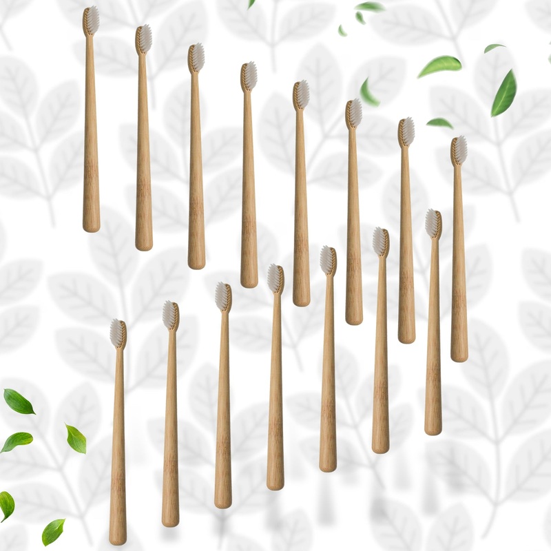 Bamboo Wooden Toothbrush SoftToothbrushWooden Child Bamboo ToothbrushBiodegradable Manual Toothbrush for Adult, Kids (15 pcs set / With Round Box)