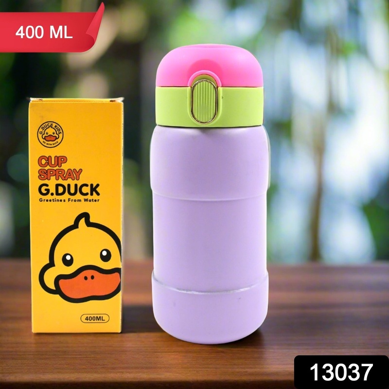 DuckStainless Steel Water Bottle For Kids Adults Steel Flask Metal Thermos, Spill Proof Cap Closure, BPA Free For School Home Office, Drinkware, 400 ML