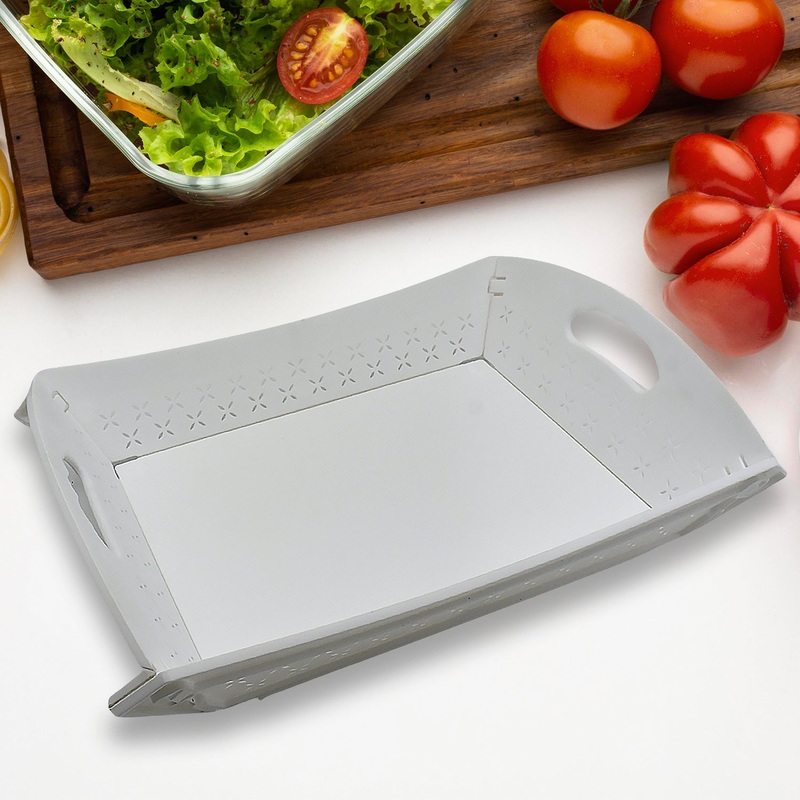 Foldable Serving Tray Plastic Serving TrayWith Handle Serving Tray For Food, Kitchen, Outdoors, Restaurants (1 Pc)