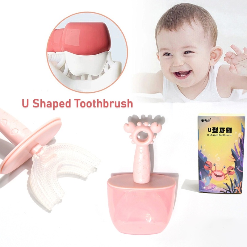 Kids U Shaped Toothbrush ChildrenBaby Silicone Kids ToothbrushU Shaped Silicone Brush Head for 360 Degree Cleaning Suitable For 2-6 Years(1 Pc)