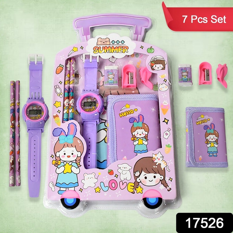 Stationery Set for Girls and Boys | Kids Return Gift – 7 In 1 School Items For Kids-Pencils, Eraser, Sharpener, Pouch, Pencil Extender | Birthday Gift Idea Stationary Kit Set for School Kids (Pack of 7 Pcs Set)