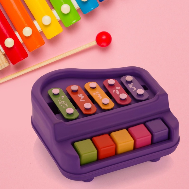 2 in 1 Baby Piano Xylophone Toy for Toddlers, 5 Multicolored Key Keyboard Xylophone Piano, Preschool Educational Musical Learning Instruments Toy for Baby Kids Girls Boys 3+ Years(1 Pc)