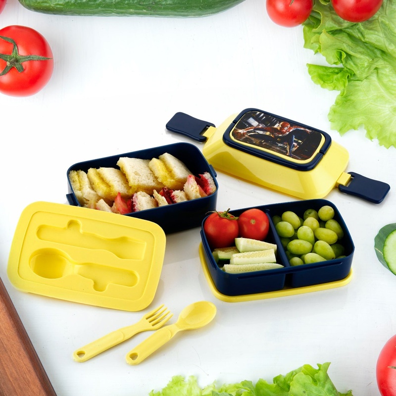 5621Double Layer Lunch Box Stylish Lid Lunch Box With Fork & Spoon Lunch Box For Children School Lunch Box