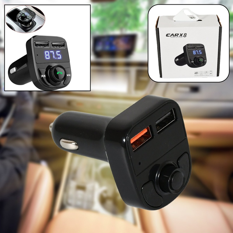 CAR-X8 Bluetooth FM Transmitter Kit for Hands-Free Call Receiver / Music Player / Call Receiver / Fast Mobile Charger Ports for All Smartphoneswith 3.1A Quick Charge Dual USB Car Charger