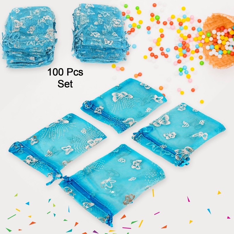 Organza Return Gift Bags Small Mesh Bags Drawstring Gift Bags Christmas Drawstring Organza Gift Bags, Wedding Party Festival Gift Bags, Jewellery Packing Pouch Dry Fruit Pouch 1012 Cm (100 Pcs Set)