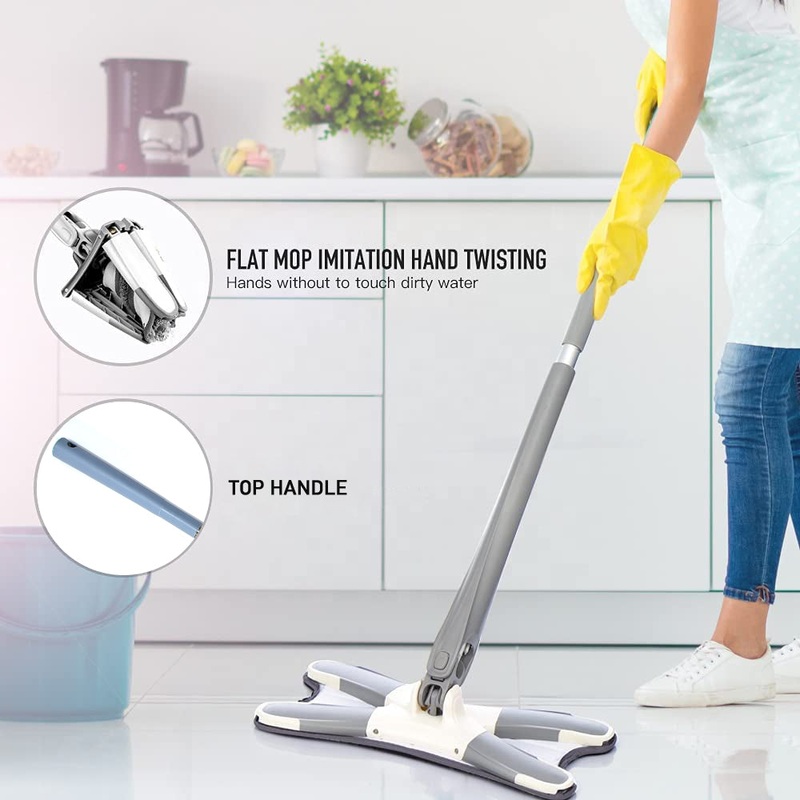 X Shape Mop or Floor Cleaning Hands-Free Squeeze Microfiber Flat Mop System 360 Flexible Head, Wet and Dry mop for Home Kitchen with 1 Super-absorbent Microfiber Pads.