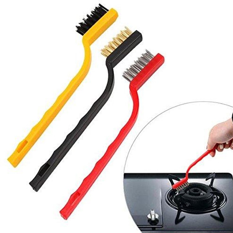 3 Pc Mini Wire Brush Set (Brass, Nylon, Stainless Steel Bristles)