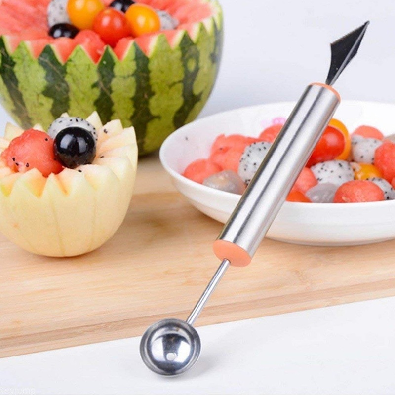Multifunctional 2 in 1 Melon Baller – Stainless Steel Dig Scoop with Fruit Carving Knife.