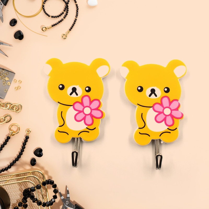 Self Adhesive Smiley Cartoon Wall Hooks Multipurpose Strong Wall Sticker Hooks Wall Hook Holder Door Hanger (Pack of 2pc).