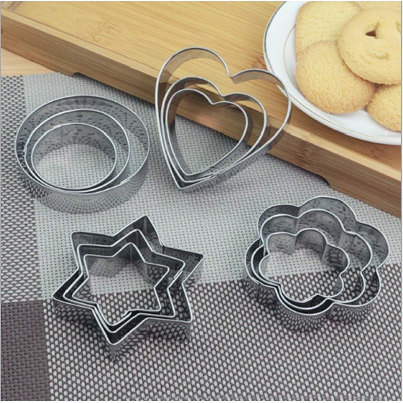Cookie Cutter Stainless Steel Cookie Cutter with Shape Heart Round Star and Flower (12 Pieces)