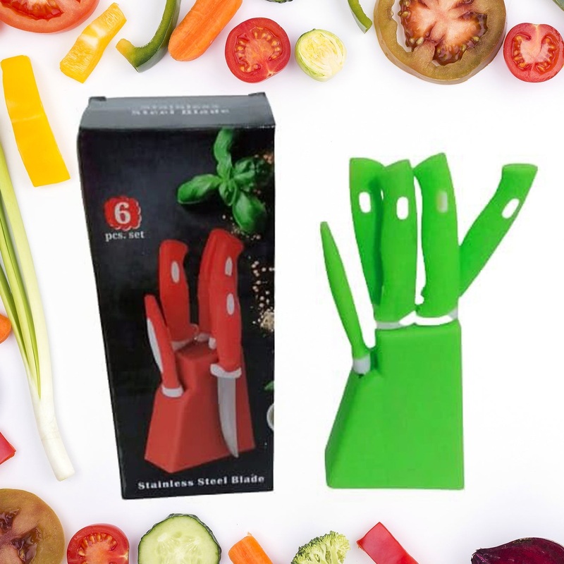 Stainless Steel Knife & Peeler Set with Stand – 6 Pcs