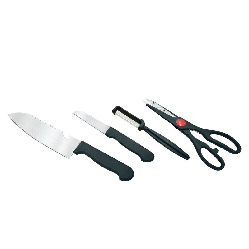 Stainless Kitchen Tool Set (Butcher Knife, Standard Knife, Peeler and Kitchen Scissor) – 4 Pcs