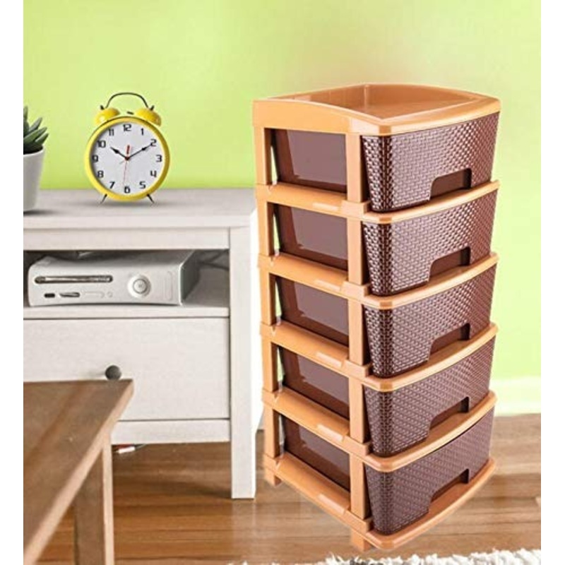 5tier Plastic Modular Drawer System For Multiple Use (Brown colour)