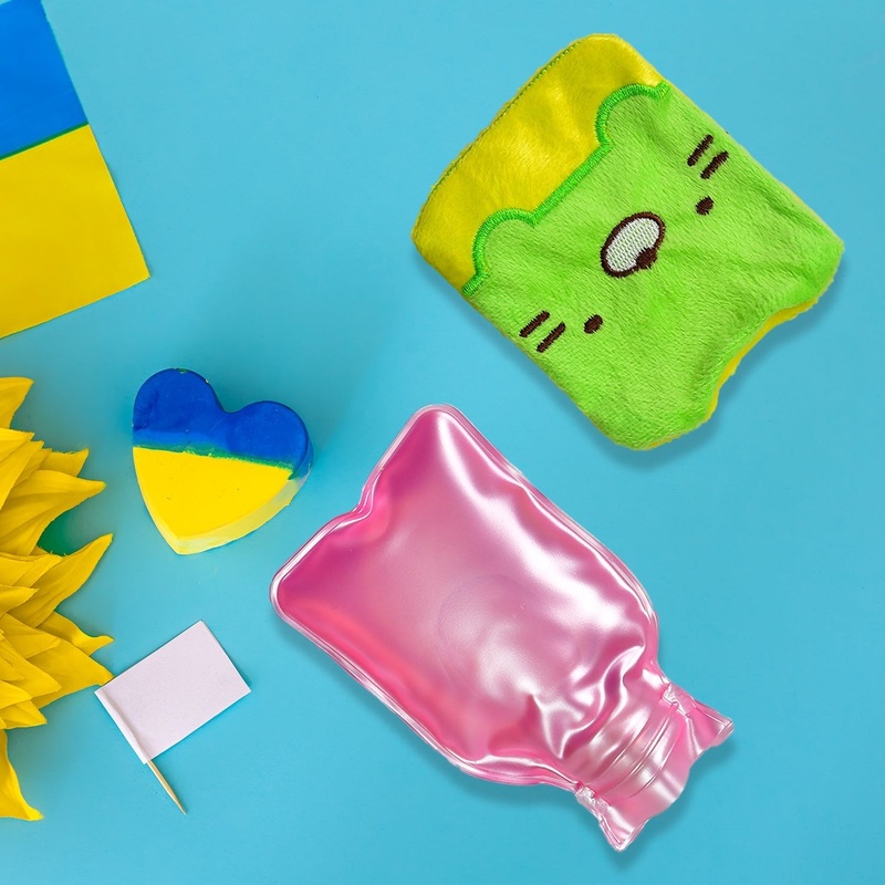 Green Kitty small Hot Water Bag with Cover for Pain Relief, Neck, Shoulder Pain and Hand, Feet Warmer, Menstrual Cramps.