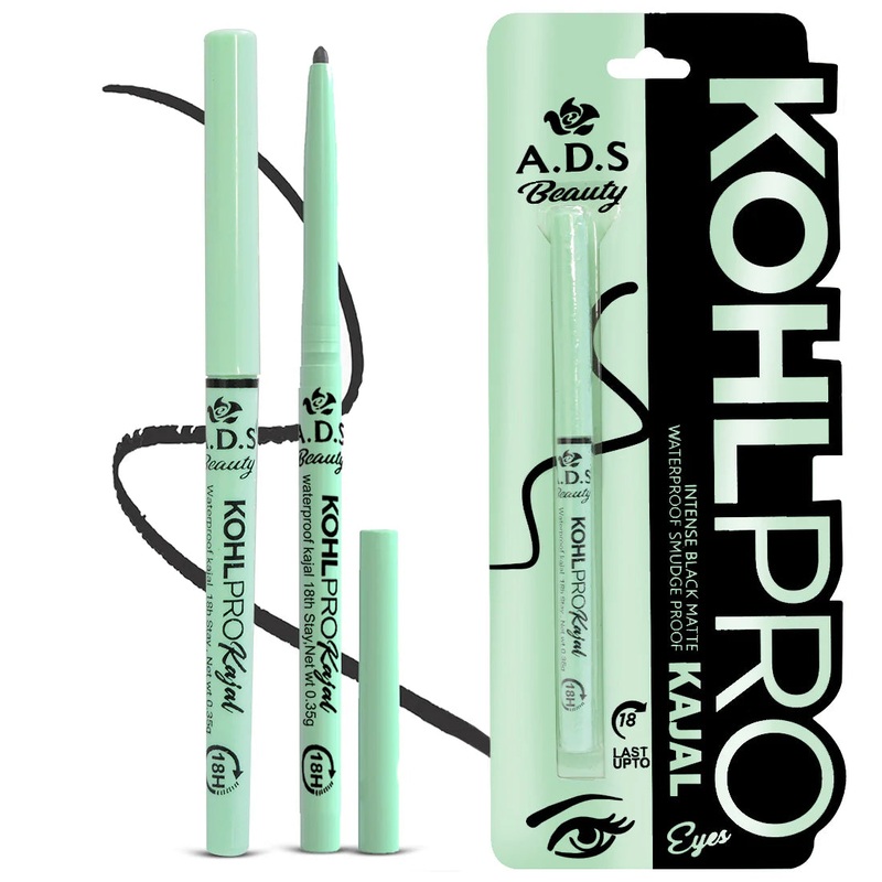 ADS Kohl Pro Kajal – Intense Black Eyeliner | Matte Finish, Waterproof & Smudgeproof | 18-Hour Wear