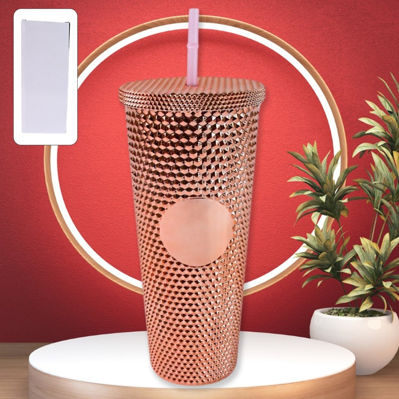 Studded Cup Tumbler Straw Lid – Plastic Double Walled Cold Cup for iced Coffee