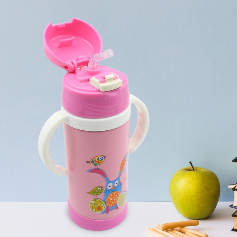Vacuum Stainless Steel Water Bottle With Carry Handle & Straw Fridge Water Bottle Double Wall, Leak Proof, Rust Proof, Cold & Hot | Leak Proof | Office Bottle | Gym | Home | Kitchen | Hiking | Trekking | Travel Bottle (280 ML)