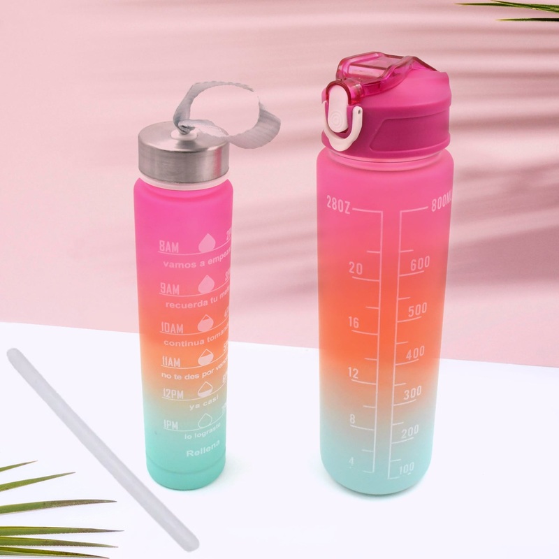 Plastic Water Bottle 2 pc Different Size Bottle High Quality Water Bottle Plastic Water Bottle BPA-Free & Leak-Proof!  Cartoon Printed Design for Kids’ School, For Fridge, Office, Sports, School, Gym, Yoga (2 Pc Set)