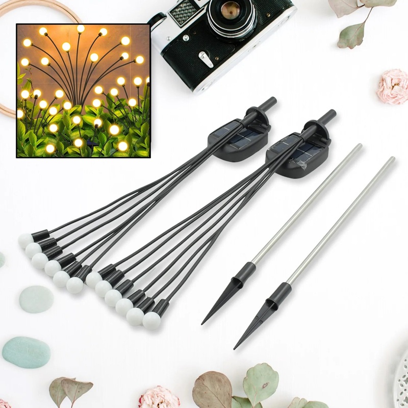 Solar Garden Lights, Solar – Powered Firefly Lamp, New Upgraded Solar Firefly Lights Outdoor Waterproof, Solar Outdoor Decorative Lights for Yard Gardening Patio Backyard Pathway Dcor (2 PCS Set 12 LED (Warm Light))