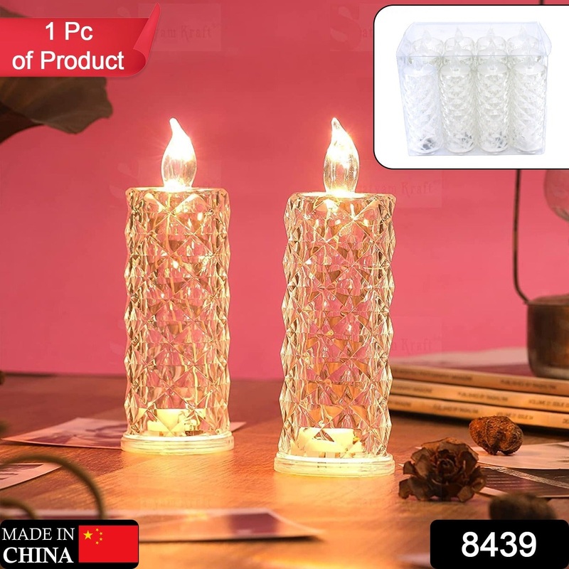 Rose Candles LED Flameless and Smokeless Decorative Acrylic Transparent Candles Led Tea Light Candle Perfect for Gifting, Home, Diwali, Christmas, Crystal Candle Lights (1 Pc)  (MOQ :- 12 pc )