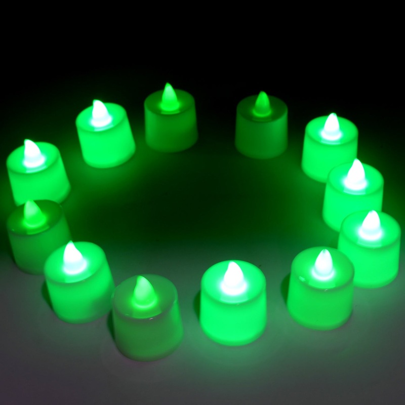 GREEN FLAMELESS LED TEALIGHTS, SMOKELESS PLASTIC DECORATIVE CANDLES – LED TEA LIGHT CANDLE FOR HOME DECORATION (PACK OF 12)