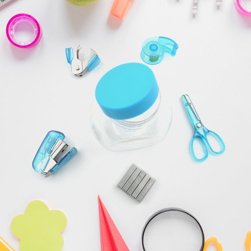 Mini Office Stationery Set –  Stapler, Scissors, Paper Clips, Tape Dispenser, Transparent Tape, And Staples
