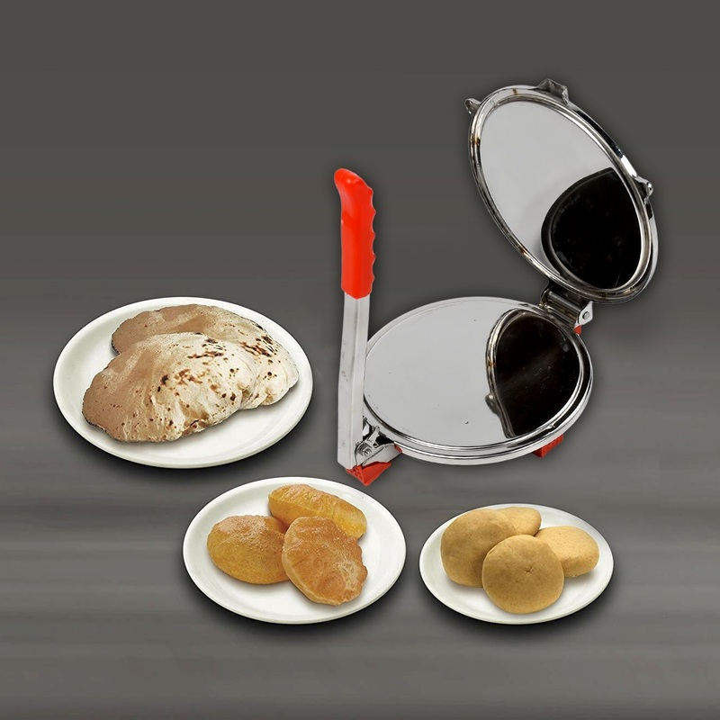 PURI PRESS MAKER – STAINLESS STEEL PURI MAKER PRESS MACHINE – ROTI CHAPATI PRESSER FOR HOME – PAPAD-KHAKHRA- PURI MAKER PRESS MACHINE WITH HANDLE, MANUAL PURI MAKER (MEDIUM)