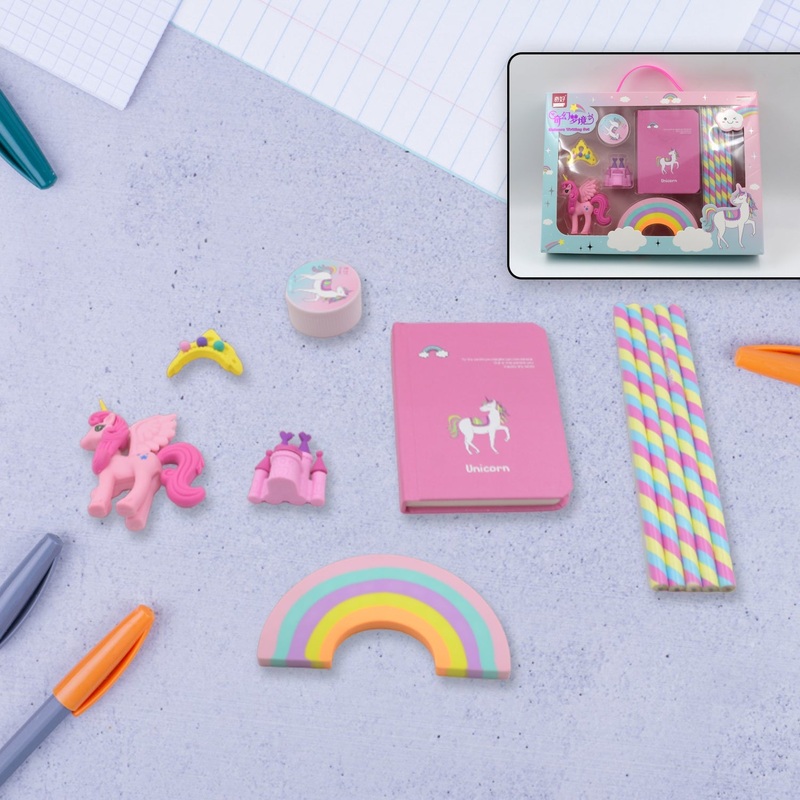 Unicorn Stationery Writing Set – Unicorn Diary, Pencils, Sharpener, Unique Erasers for Girls Ages 4-11 Years Old Birthday Party Return Gift Set for Girls Kids (11 Pc Set)