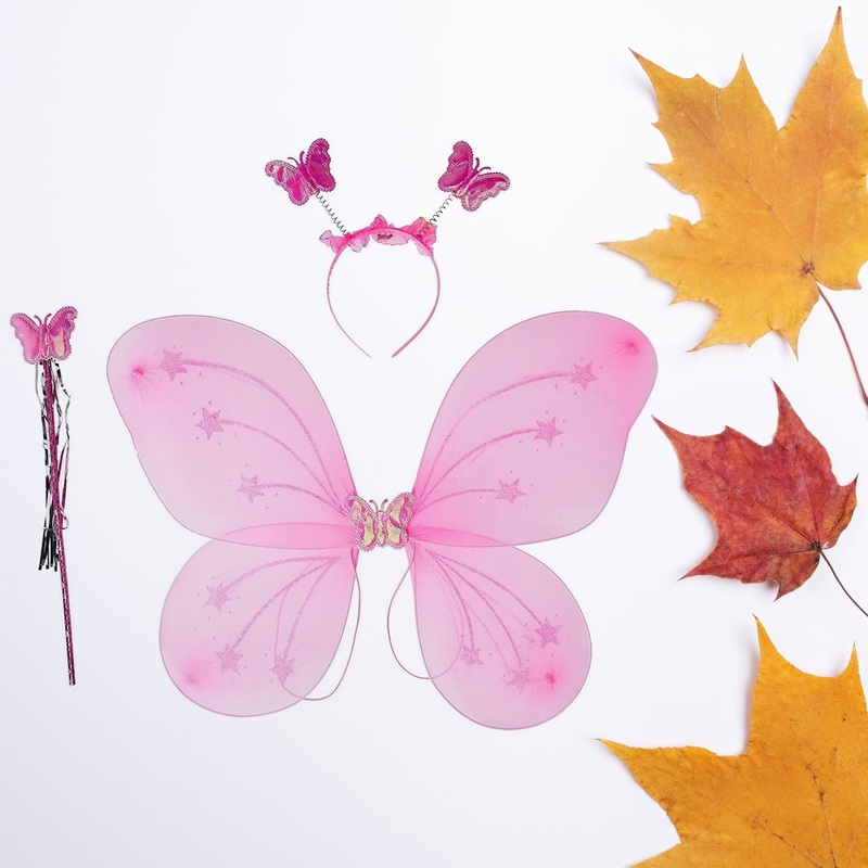 Baby Girl’s Fairy Nylon Butterfly Wings Costume Butterfly Fairy Angel Wing| Wand And Hairband Multi- Color For Party (1pc)