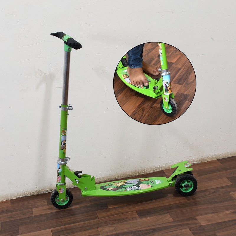 Basic Kids Ride On Leg Push Scooter for Boys and Girls (4 – 8 Years Old Kids) 3 Wheel Foldable Scooter Cycle with Height Adjustment for Boys and Girls Multi-Colour