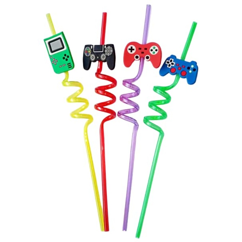 Reusable straws are perfect for kids’ summer parties. Plastic Straws Reusable Drinking Straws with Cartoon Decoration for Kids Birthday Party Favors or other summer celebration (4 pc Set)