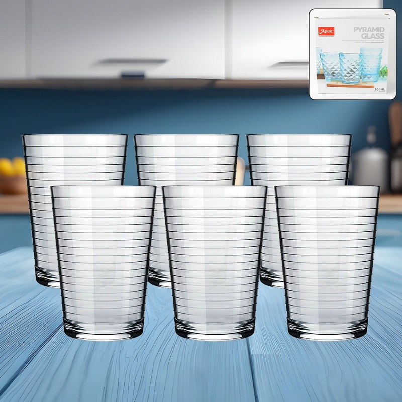 Apex Pyramid Design Unbreakable Plastic Glass  300 ML