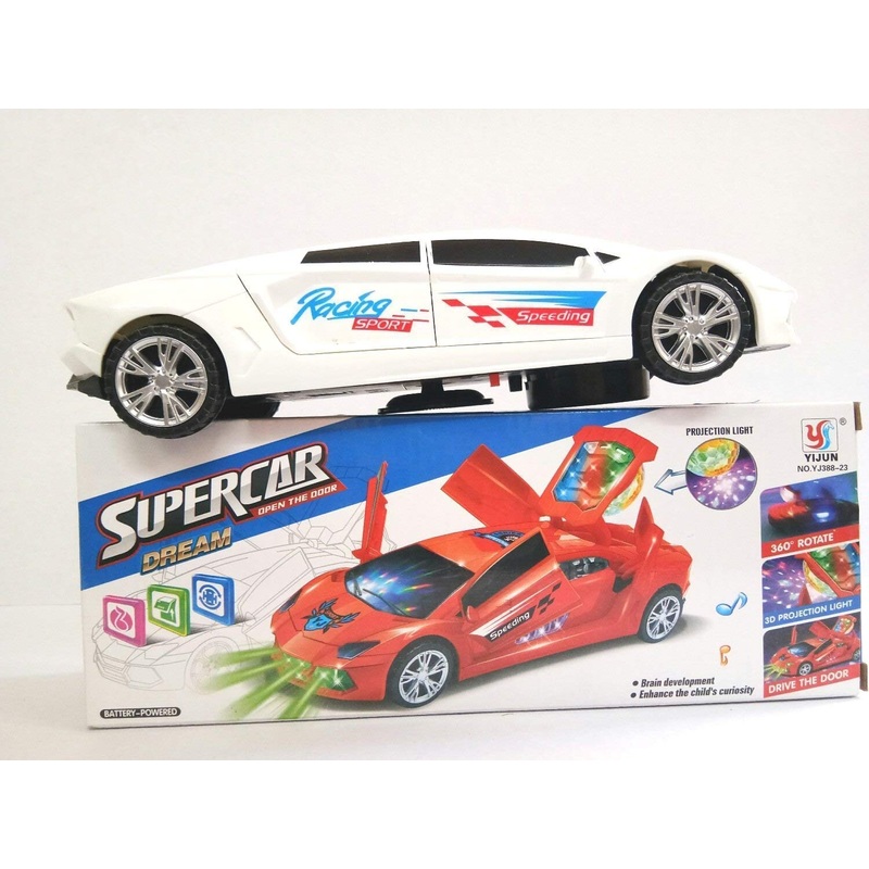 3D Projection Light with Music Opening Doors and 360 Degree Rotation Super Car Toy