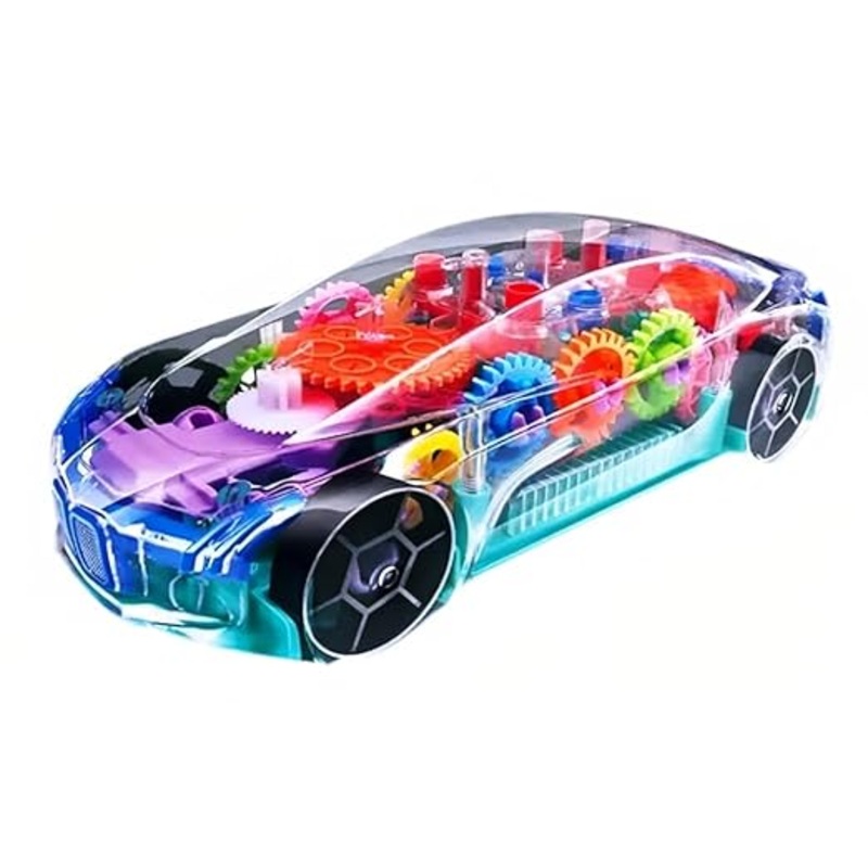 3D Transparent Mechanical Car Toy for Kids with Gear Technology 3D Light Musical Sound & 360 Degree Rotation