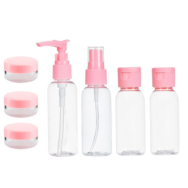 7 PCS COSMETICS BOTTLE for Travel Refillable Small Mini Empty Plastic Pump/Spray/Squeeze Bottles for Cosmetic (7 Pcs Set Mini Portable Refillable Kit)
