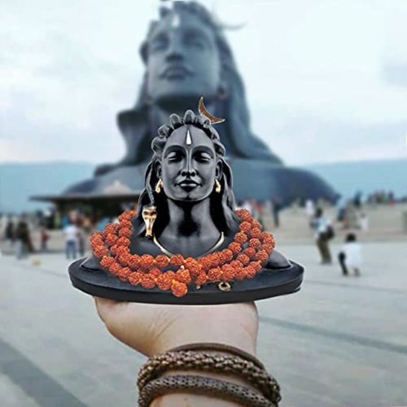 Adiyogi Statue with Rudraksha Mala for Car Accessories for Dash Board, Pooja & Gift, Decor Items for Home & Office, Size-4.5 Inch