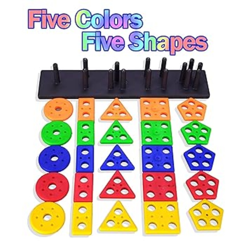 Geometric Shape Sorting&Stacking Toy for Toddlers Early Learning Development Activity Puzzle Blocks Column Set for Kids Best Gift for 1 2 3 Yrs Old Age,Multicolor