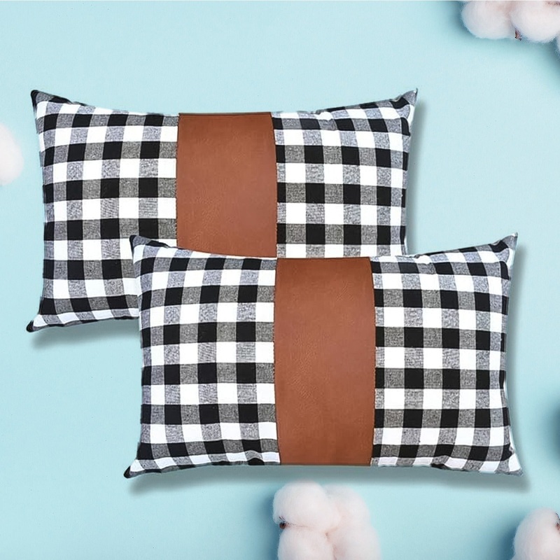 Pillow Covers, Leather & Cotton Cushion Covers (19  12 Inch / 1 Pair / 2 Pc)