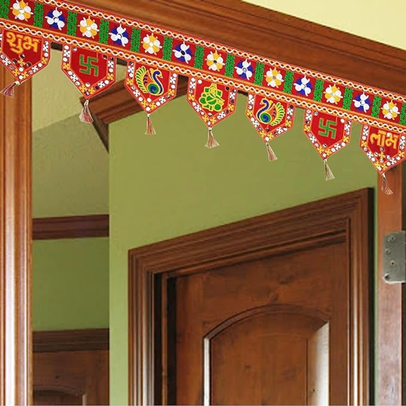Red Traditional Toran with Zari work Hanging for Home -multidesign 35x