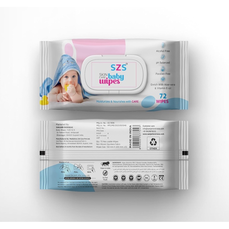 BUY 1 GET 2 FREE Gentle Baby Wet Wipes with Aloe Vera and Vitamin E Oil – Soft Moisturizing, 99% Pure Water, Natural Cloth Baby Wipes, pH Balanced, (72 Wipes)