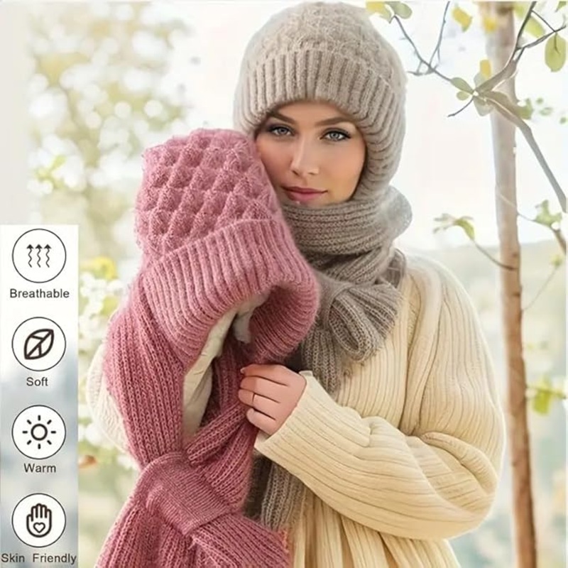 Winter Cap for Women Woolen Cap with Mufflers for Women, Knitted Woolen Muffler for Women & Girls Muffler Woolen Cap, Stylish Woolen Caps for Women Winter Wear Scarf (Multicolor)