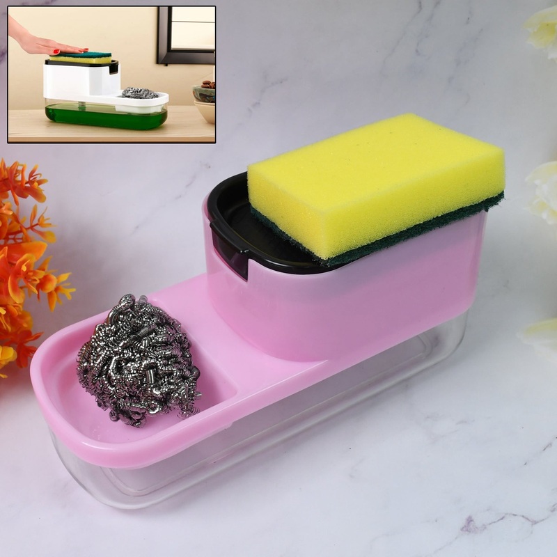 2 in 1 Plastic Dish Soap Liquid Dispenser Sponge Holder (1 Set)