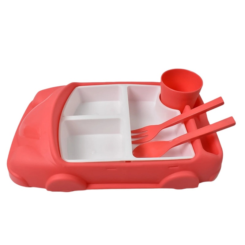 Kid’s Car Shaped Plates Cup / Lunch Box Dinnerware Set (4 Pcs Set / 1000 ML Lunch Box)