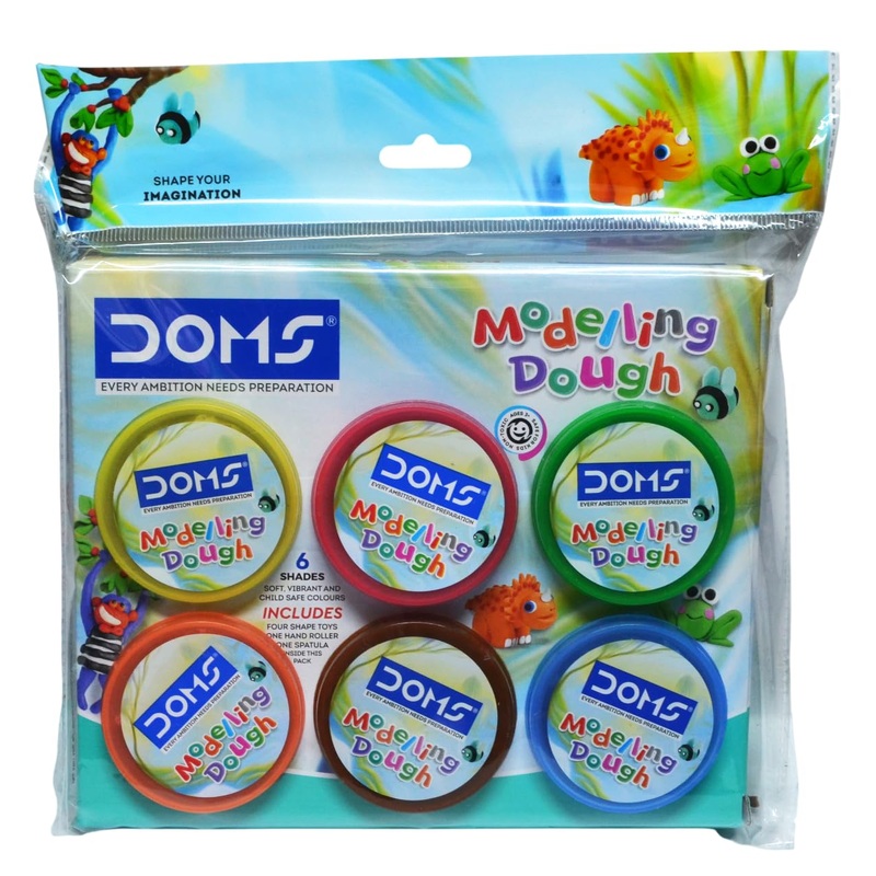 DOMS Modelling Dough 6 Shades(150 GM) | Safe & Non -Toxic| for DIY Art & Craft | Activity for Kids | 6 Shades with 4 Shape Toys,1 Roller, 1 Spatula