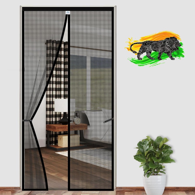Polyester Magnetic Mosquito Net for Door | Mosquito Curtain for All Door Types & Sizes | Auto-Closing Insect Screen to Keep Mosquito Out (205×90 cm, black)