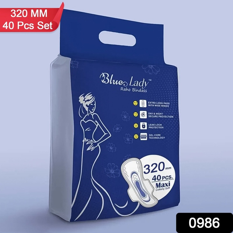 Blue Lady Extra Long Pads With Wides Wings Sanitary Pads  320 mm, 40-Pack