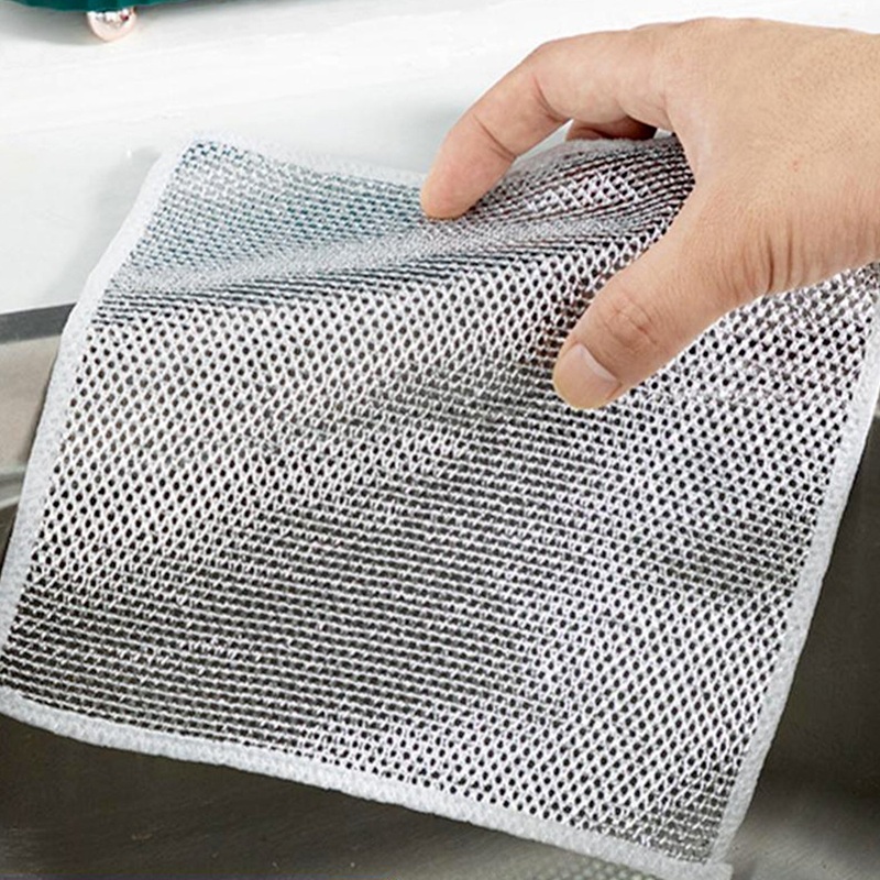 Double-Sided Microfiber Cloth & Stainless Steel Scrubber  Non-Scratch Wire (1 Pc, 20×20 cm)